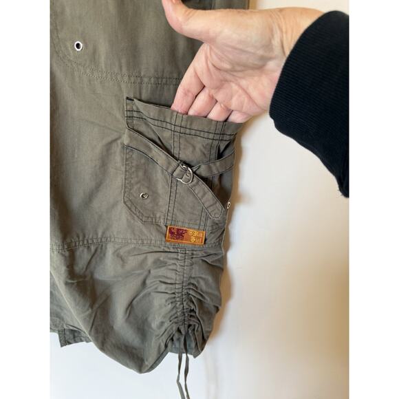Vintage KIK GIRL Khaki Green Cargo Skirt Size 16 Rave Raver Midi Length Skater - Picture 3 of 11